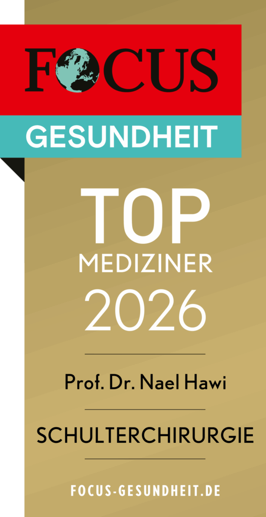 Focus Gesundheit Siegel „Top Mediziner 2026“ mit Prof. Dr. Nael Hawi, Schwerpunkt Schulterchirurgie.